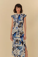 vestido midi estampado arraia poá