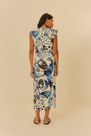 vestido midi estampado arraia poá