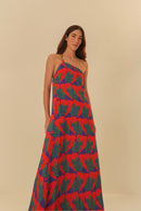 vestido longo alça estampado pose surreal