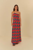 vestido longo alça estampado pose surreal