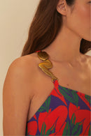 vestido longo alça estampado pose surreal