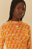 top cropped adidas manga longa logomania