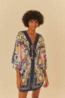 vestido curto manga estampado lenço de inverno