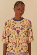 vestido t-shirt curto estampado delicadeza floral